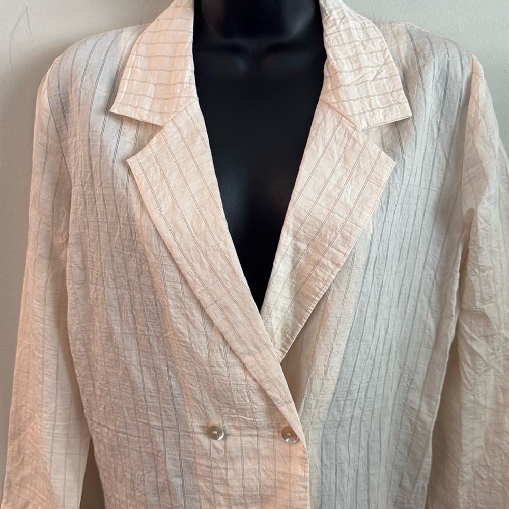 MNG Suit Cream Textured Double-Breasted Blazer - Lightweight, Classic Size 4